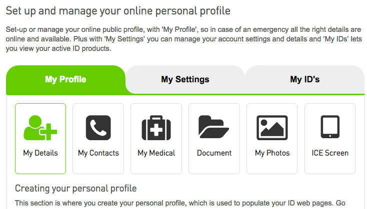 OneLife iD online emergency ID profile