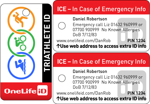 OneLife iD triathlon ID tag